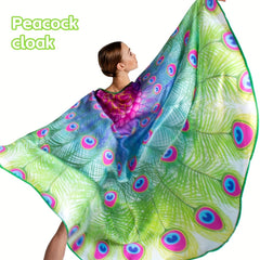 Green Peacock Feather Costume Cape for Women Halloween Party Dress Up