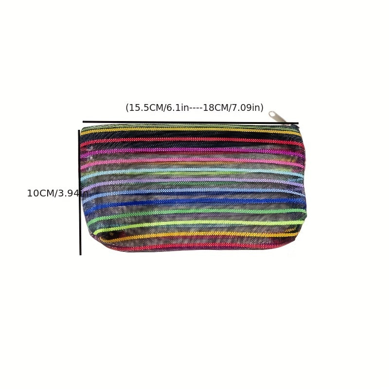 Striped Mesh Makeup Bag Travel Organizer Zipper