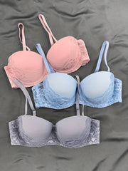 3pcs Lace Balconette Bras Push Up Anti-sagging