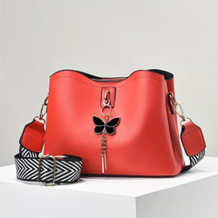 Stylish Solid Butterfly Bucket Bag Adjustable Strap Zipper Closure