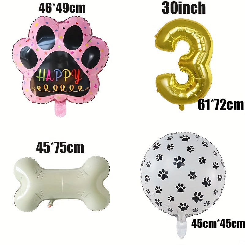 6pcs Dog Paw Bone Foil Balloons Party Supplies Let's Pawty Balloon