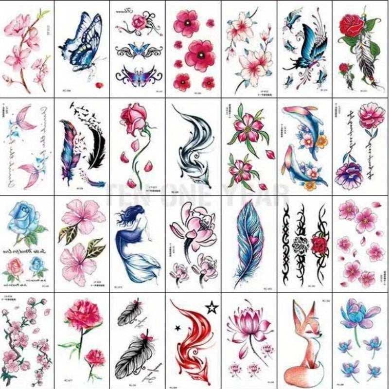 30 Sheets Waterproof Flower Tattoo Stickers for Women