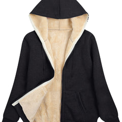 Fuzzy Hooded Jacket Casual Zip Up Drawstring Long Sleeve Solid Outerwear