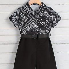 Toddler Boy's Paisley Pattern Onesie & Belt Short Sleeve Outfit