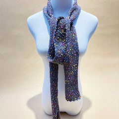 Gray Dotted Thin Scarf Solid Knitted Neckerchief Long Narrow Neck Scarf