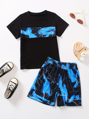 2pcs Boys Lightning Graphic Tee&Shorts Set Summer Kids Clothing