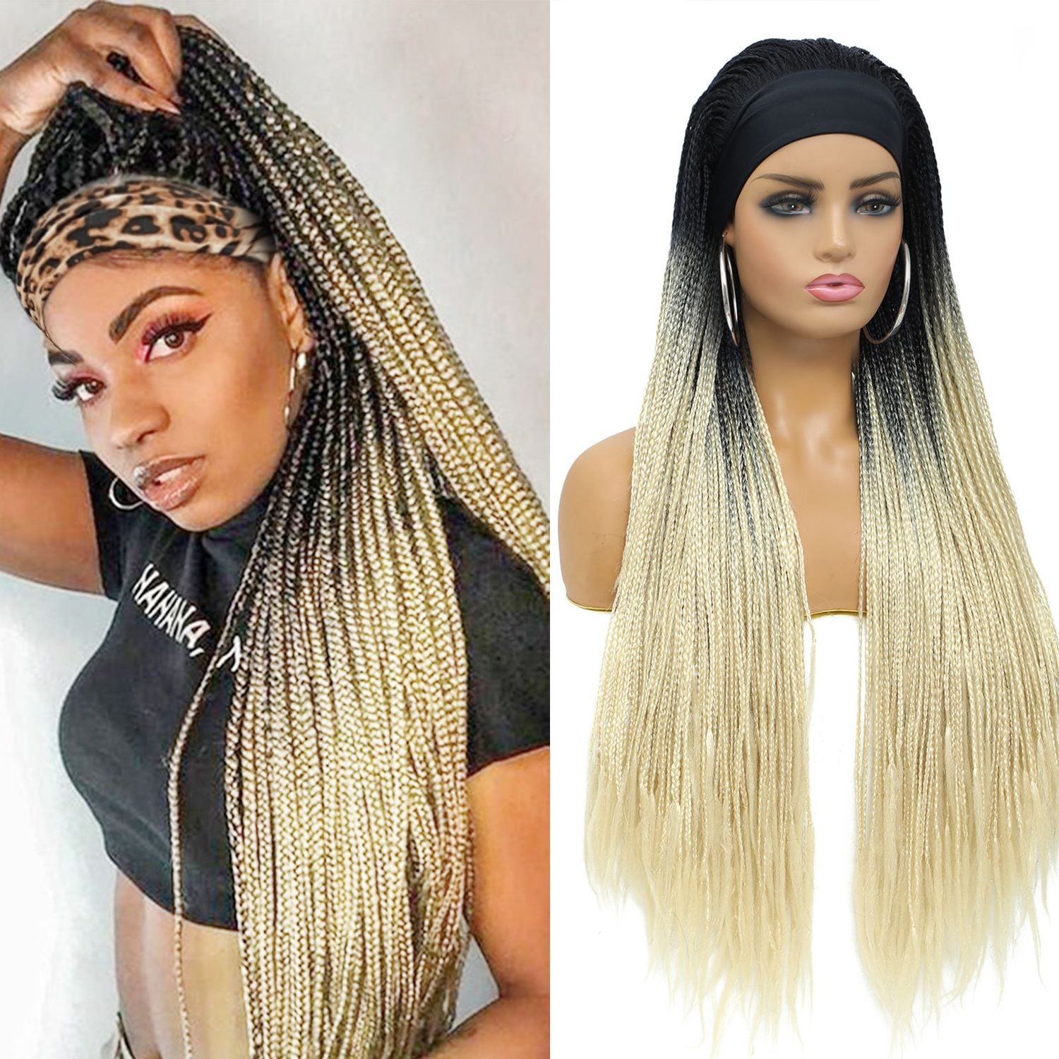 Ombre Box Braided Headband Wig for Women