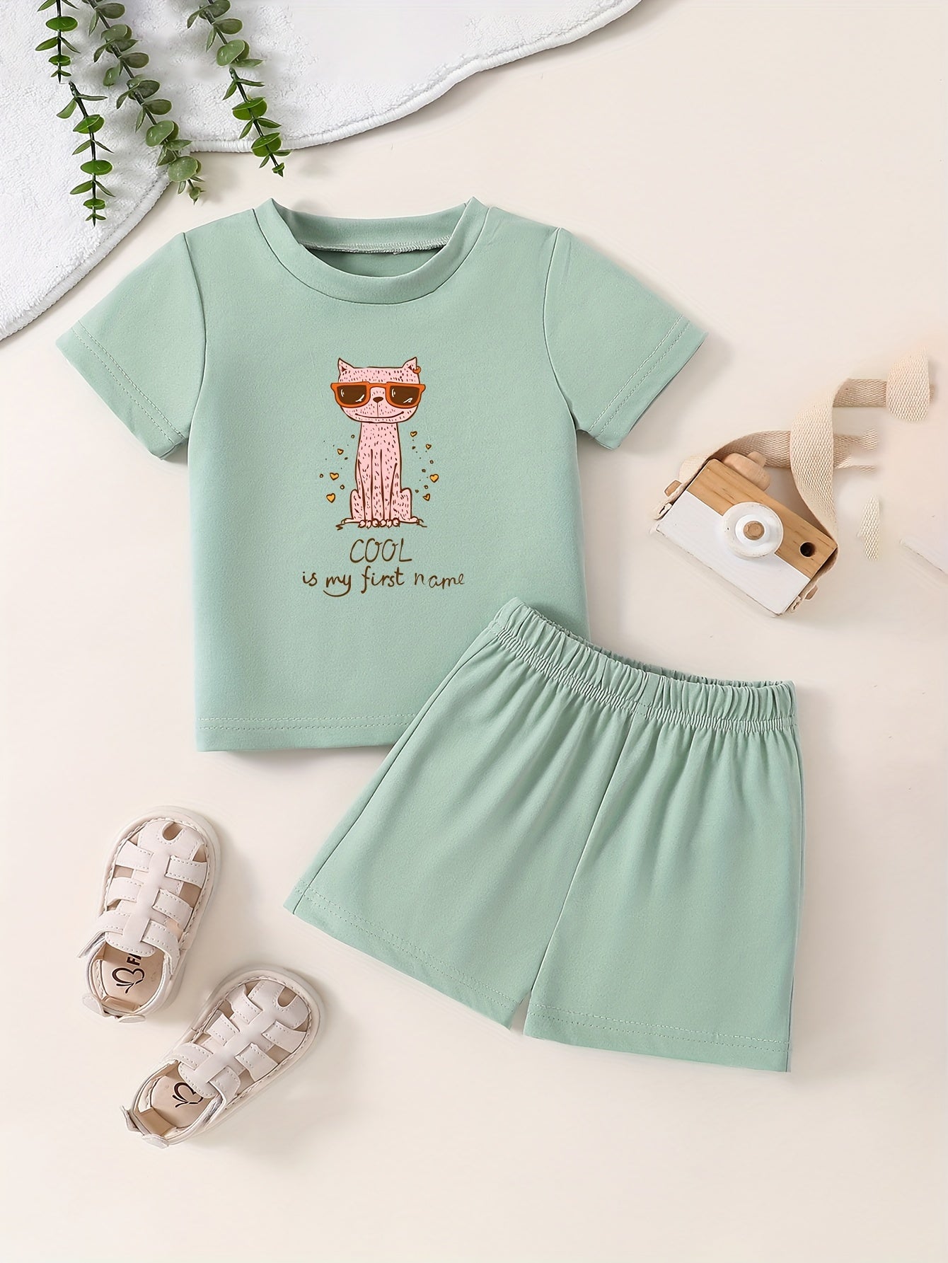 Toddler Short Sleeve T shirt & Shorts Cartoon Pattern 2pcs Summer Clothing