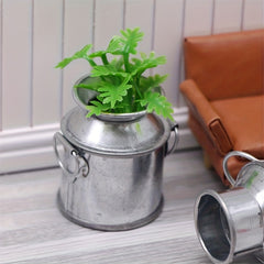 Miniature Dollhouse Milk Jug and Iron Bucket Model