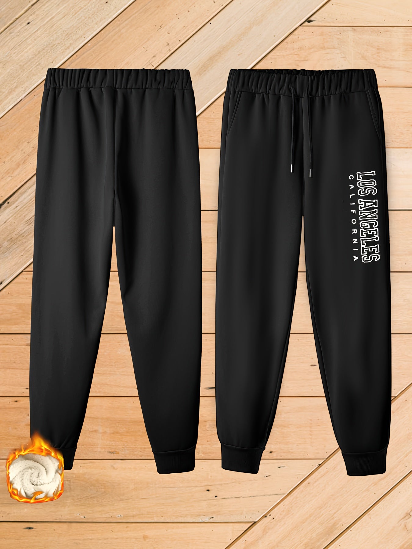  Casual Pants Women's Plus Letter Print Fleece Liner Elastic Drawstring
