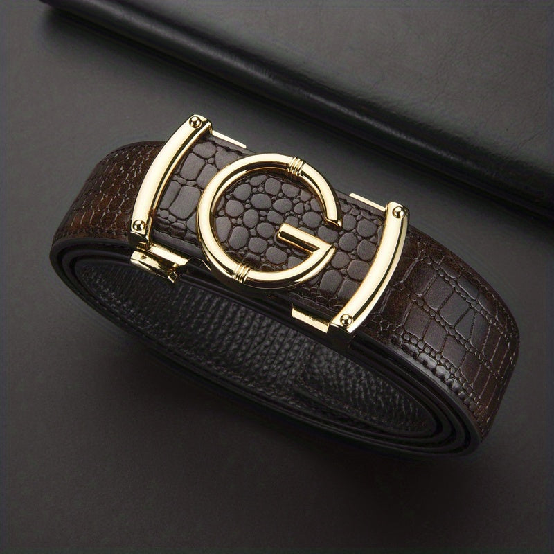 Crocodile Pattern Leather Belt Cowhide Belt Sliding Buckle