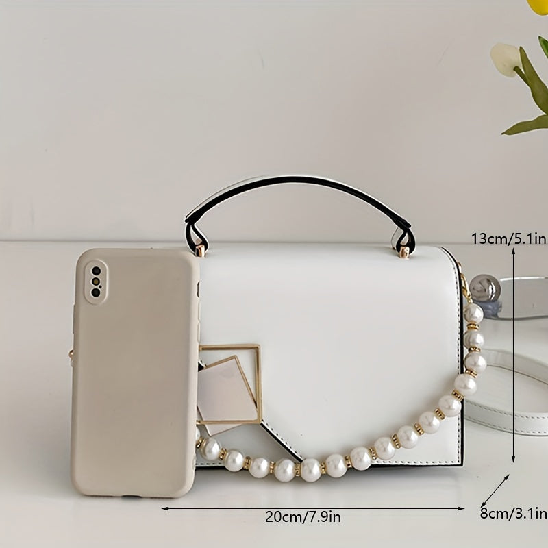 Women's Square Handbag Faux Pearl Chain Crossbody Bag