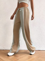  Colorblock Wide Leg Tie Front Pants