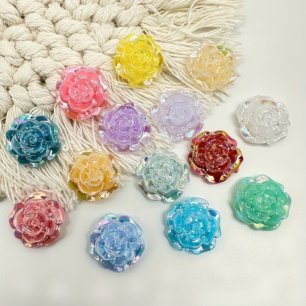 15pcs 19mm AB Flat Bottom Acrylic Letterpress Rose Beads DIY Accessories