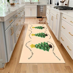 Christmas Tree Print Kitchen Rug Waterproof Non Slip Indoor Carpet