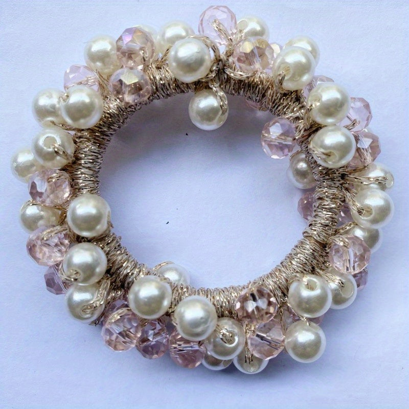 Faux Pearl Hair Tie Crystal Elastic Hair Rope Hair Ring Women's Hair Accessories