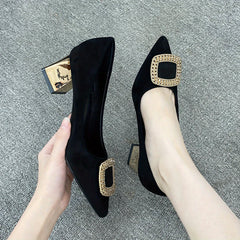 Women's Pointed Toe High Heels Square Metallic Slip On Shoes