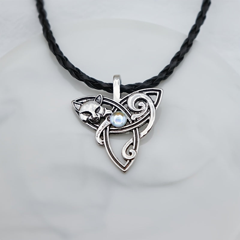 Vintage Boho Fox Gemstone Pendant Necklace Ladies Party Jewel
