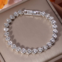 Heart Beaded Bracelet Inlaid Rhinestones Adjustable Hand Jewelry