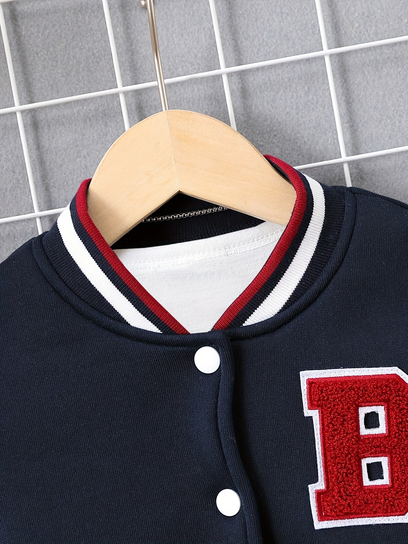 Boys Casual Letter Print Fleece Baseball Jacket