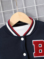 Boys Casual Letter Print Fleece Baseball Jacket