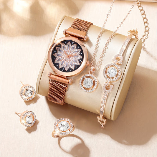 Quartz Watch & Rhinestone Jewelry Set for Kids