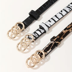 3pcs Triple Ring Buckle Belt Classic PU Belt Thin Jeans Waistband for Women