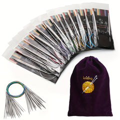 9pcs Circular Knitting Needles Set Stainless Metal Yarn Knitting Needle Tools