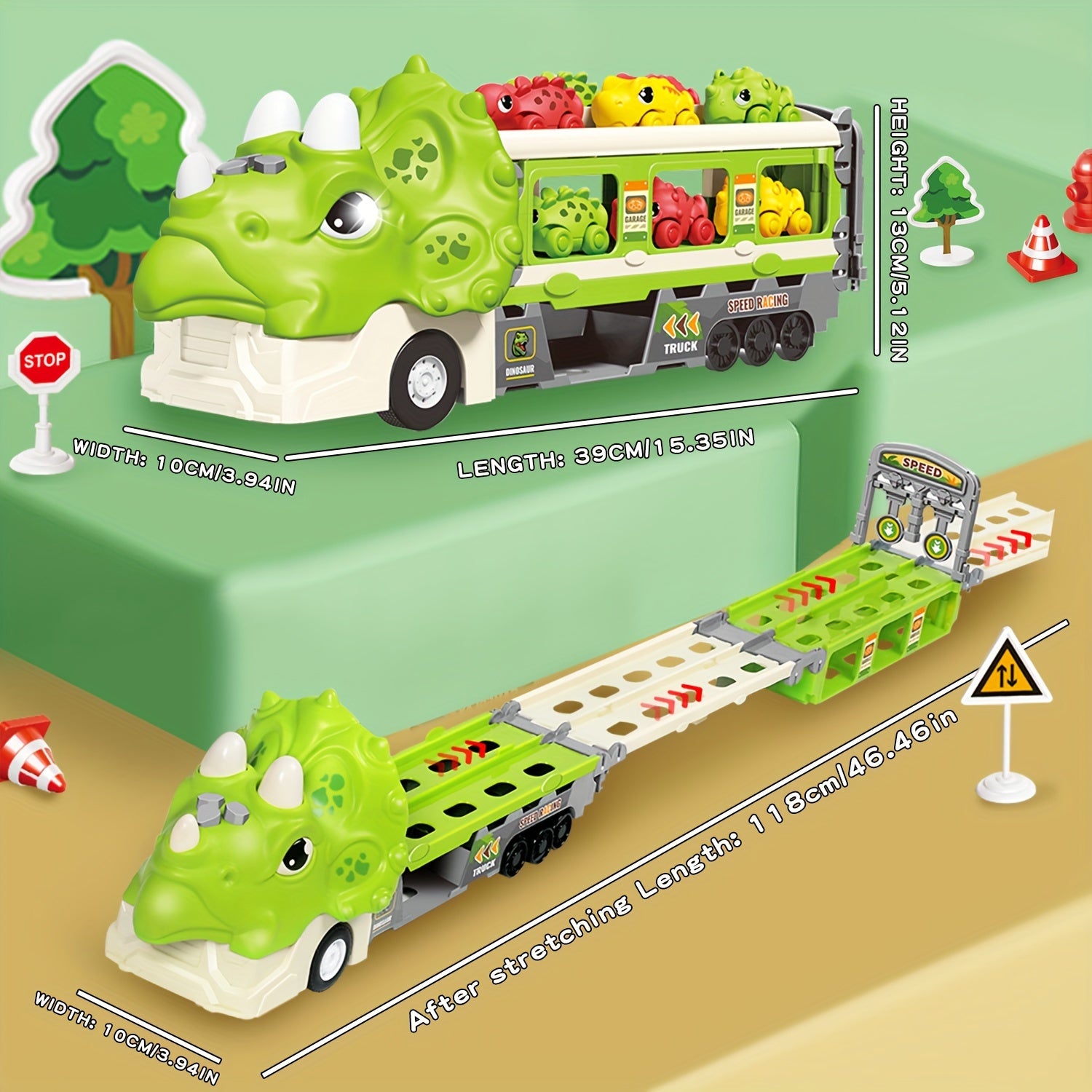 Kids Dinosaur Sliding Toy Car Set with Catapult Deformation Car