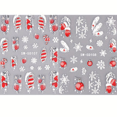 5D Embossed Christmas Nail Art Stickers Snowflake Gloves Feather Bulb Bells