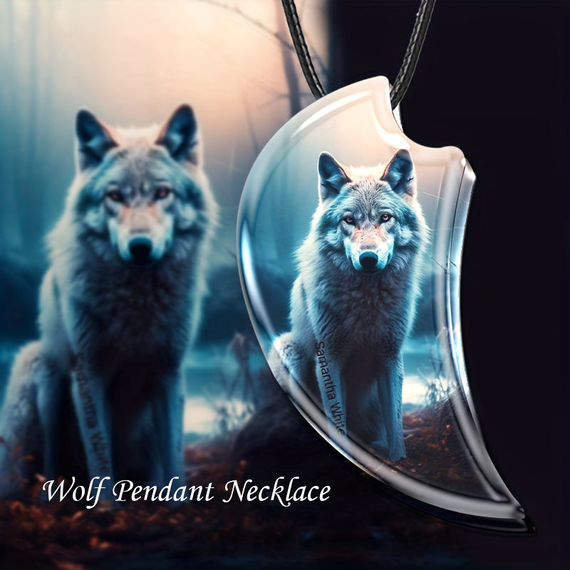 Creative Wolf Resin Landscape Pendant Necklace Gothic Vintage Gift