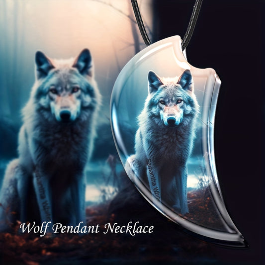 Creative Wolf Resin Landscape Pendant Necklace Gothic Vintage Gift