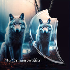 Creative Wolf Resin Landscape Pendant Necklace Gothic Vintage Gift