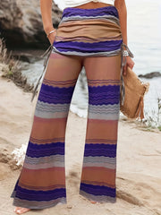  Women's Stripe Print Flared Leg Pants