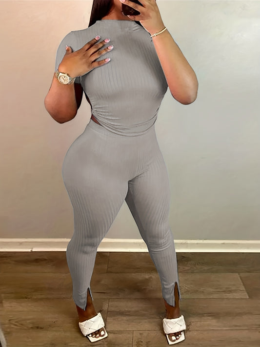 Solid Sexy 2pc Set Backless Drawstring Tops & Split Slim Pants Outfits