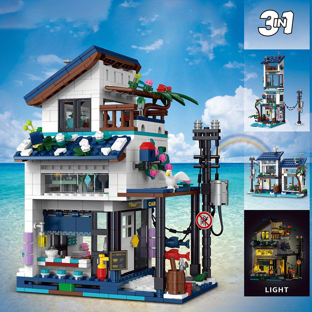 3 in 1 Seaside Villa Building Block Set 813pcs Home Decoration