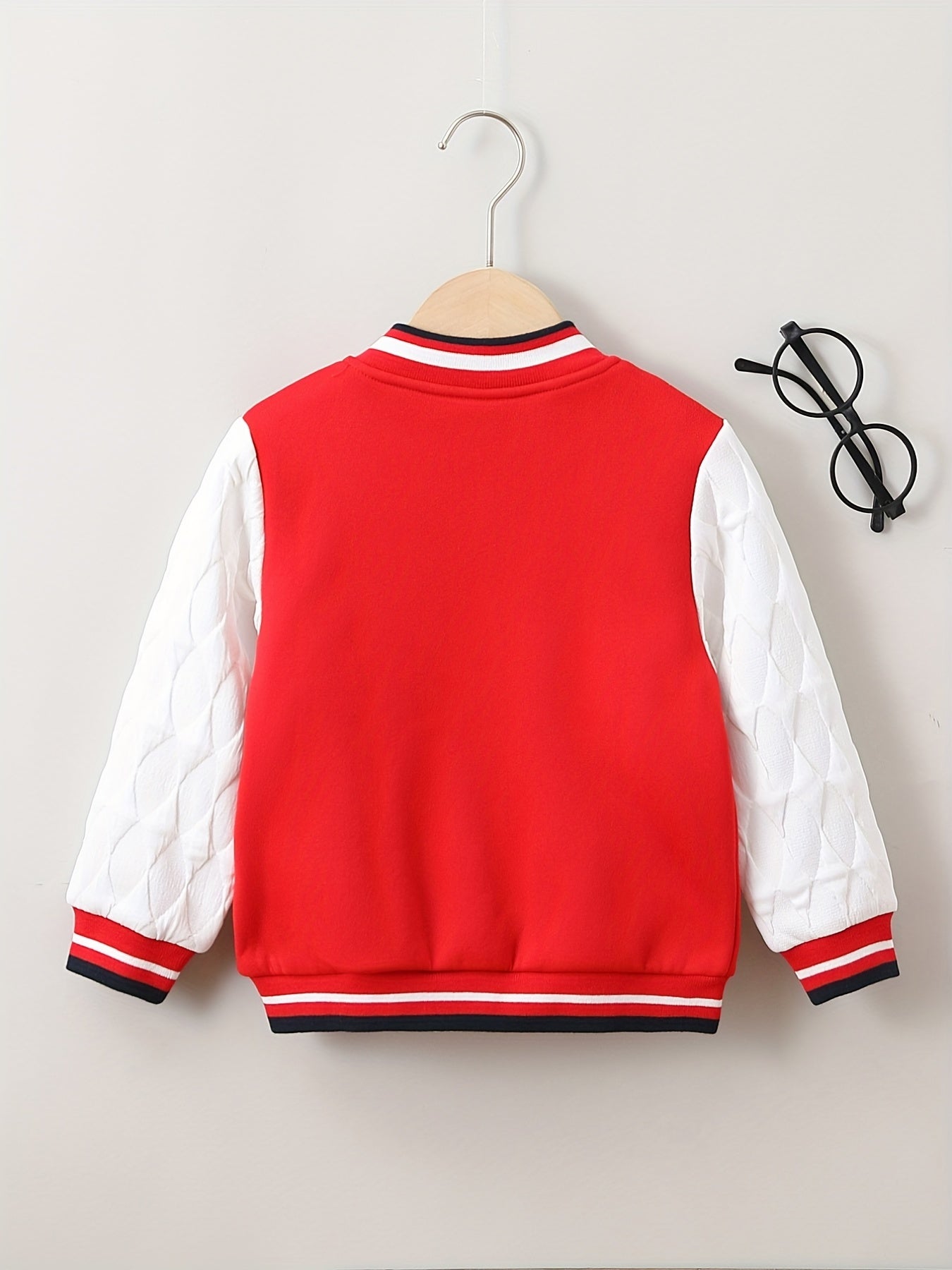 Boys Casual Letter Print Fleece Baseball Jacket