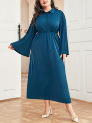  Dress Women's Plus Flared Sleeve Button Up Lapel Collar