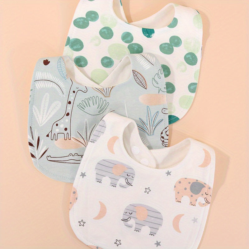 3pcs Baby Feeding Drool Bibs Infant Cotton Soft Burp Cloths For Newborn