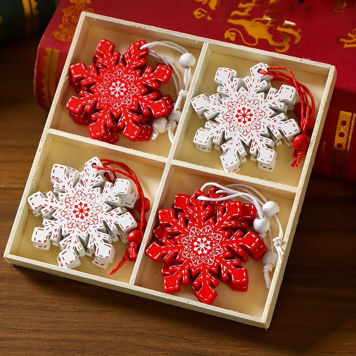 12pcs Wooden Christmas Snowflake Ornaments for Tree & Home Decor