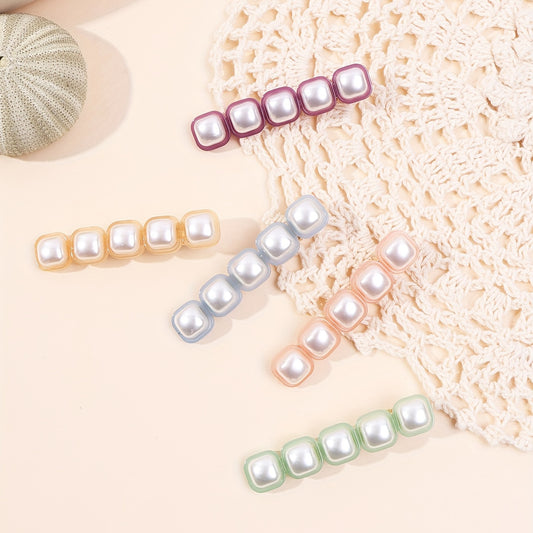 5pcs Faux Pearl Hair Clip Duckbill Clip Barrette Hair Slides Non Slip Decoration