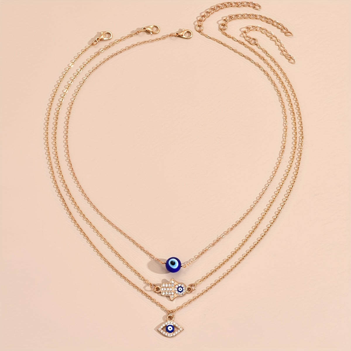 3pcs Evil's Eye Pendant Necklaces Rhinestone Inlaid Neck Jewelry Gift