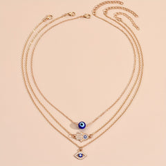 3pcs Evil's Eye Pendant Necklaces Rhinestone Inlaid Neck Jewelry Gift