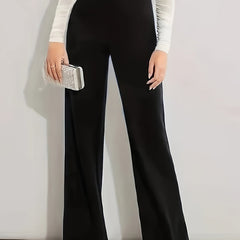  Solid High Rise Wide Leg Trousers
