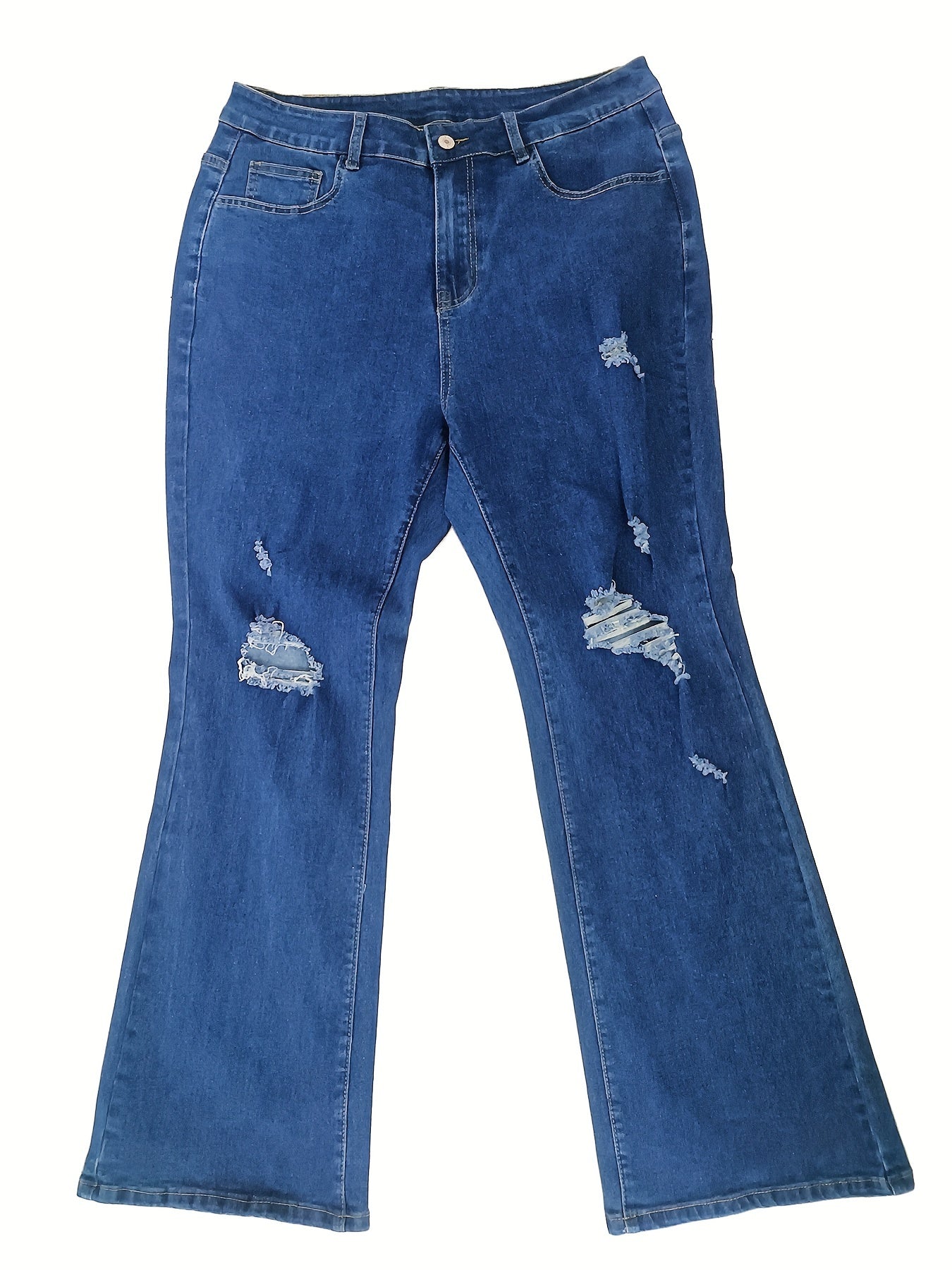  Solid Ripped Wide Leg Jeans