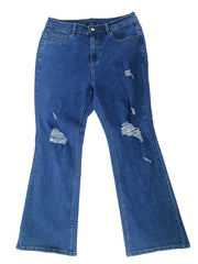  Solid Ripped Wide Leg Jeans
