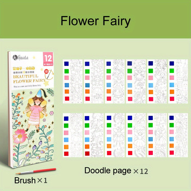 12pcs Watercolor Coloring Book with Paint Pens