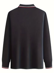 Men's Leopard Head Print Long Sleeve Polo Shirt Casual Slightly Stretch