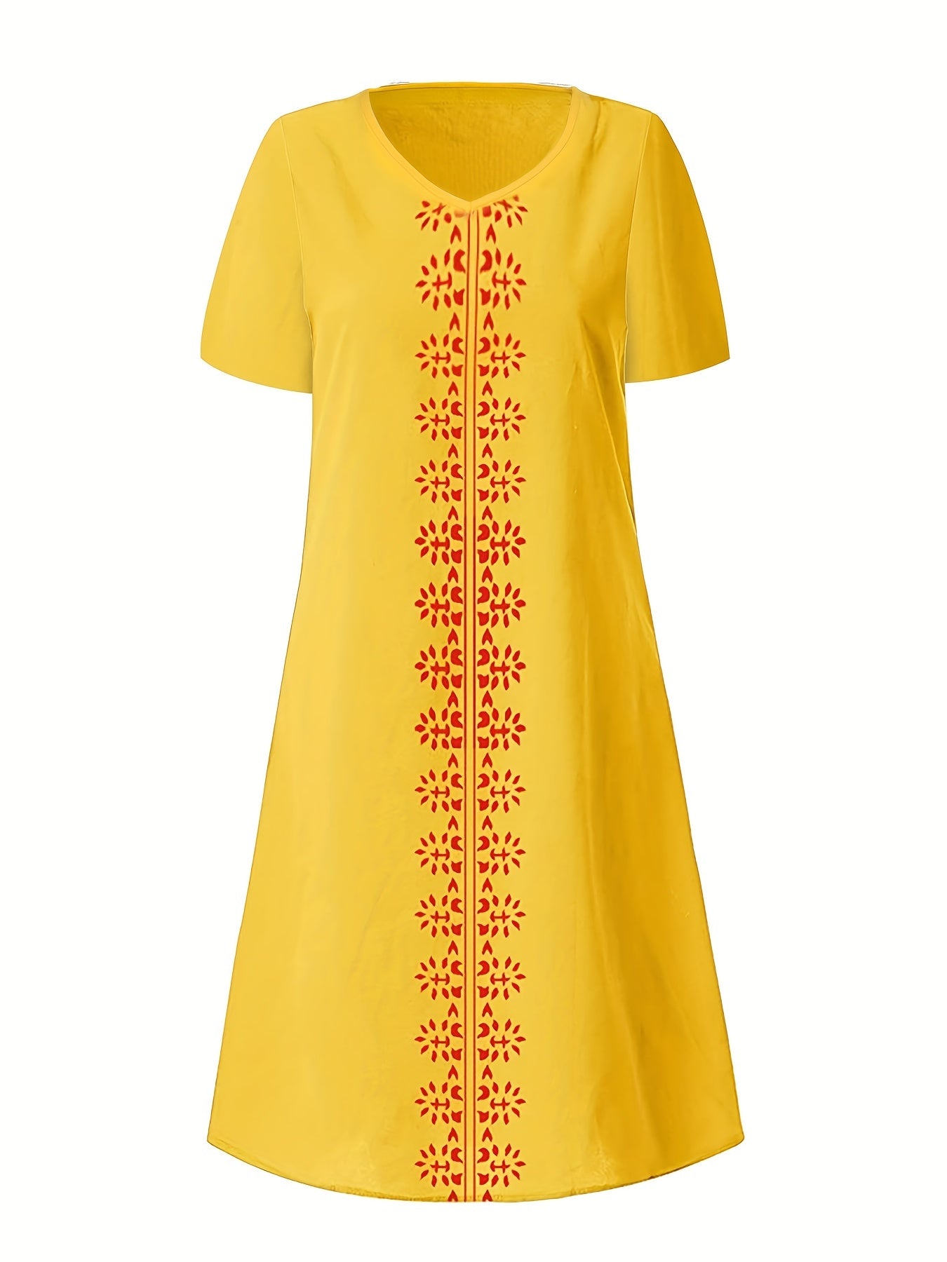  Geometric Print V Neck Knee Length Dress