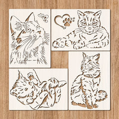 4pcs Cat Painting Stencils A4 Size Reusable Template